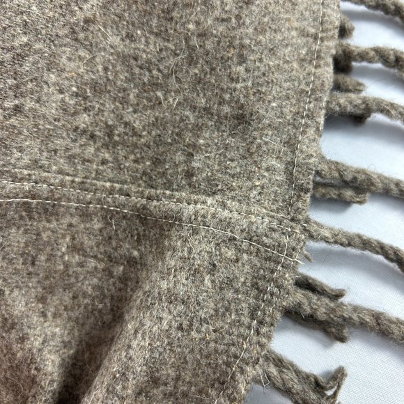 Vtg Brown Wool Poncho Crochet Collar Pom Poms Fringe One Size Possibly Handmade - Picture 6 of 9